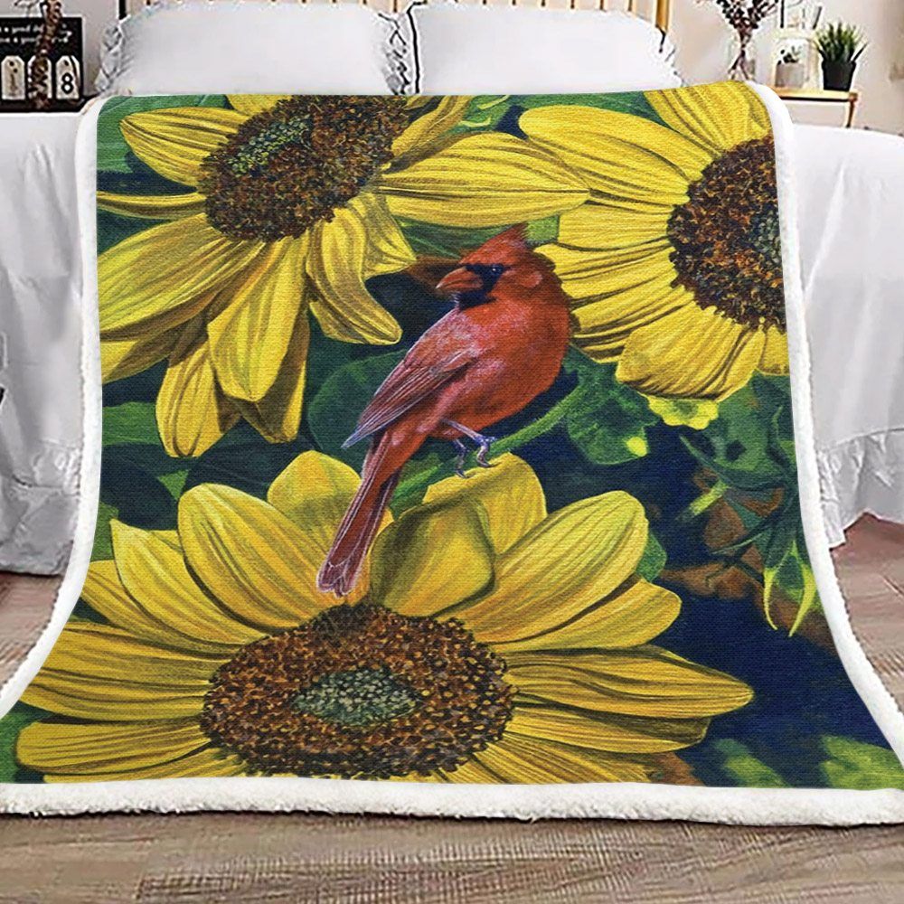 Cardinal And Sunflower Sherpa Fleece