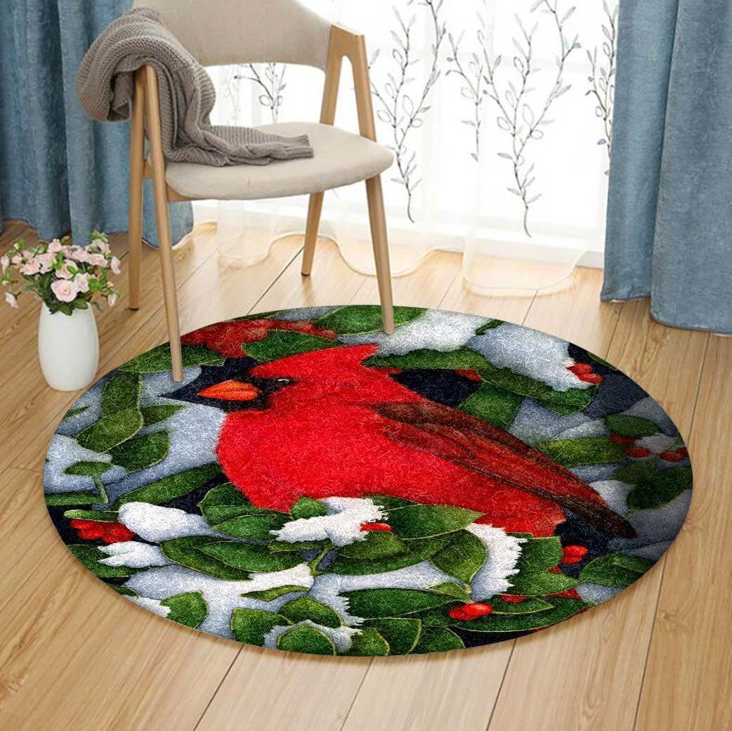 Cardinal And Winter Round Carpet