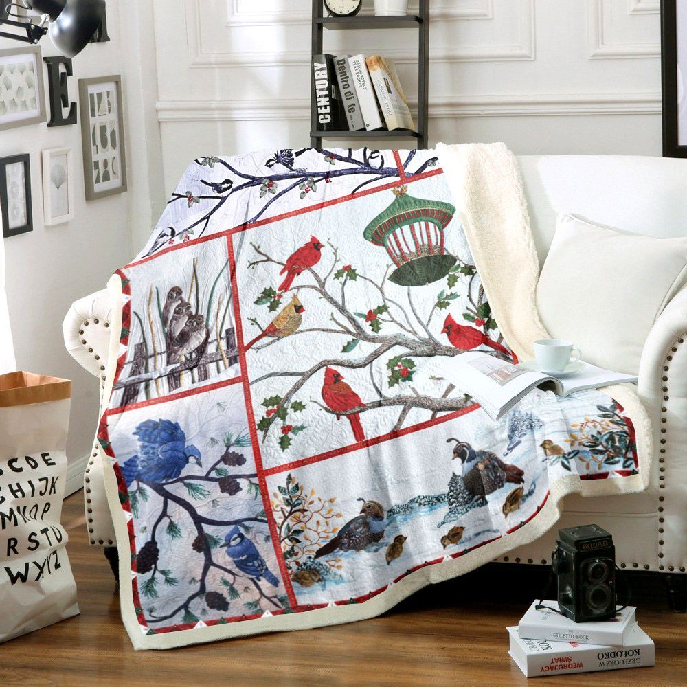 Cardinal Audubon Christmas Sherpa Fleece Blanket