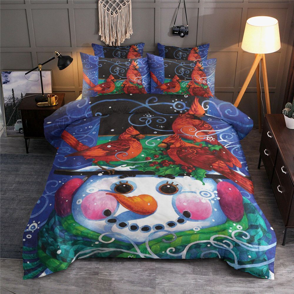 Cardinal Bird And Snowman Bedding Set