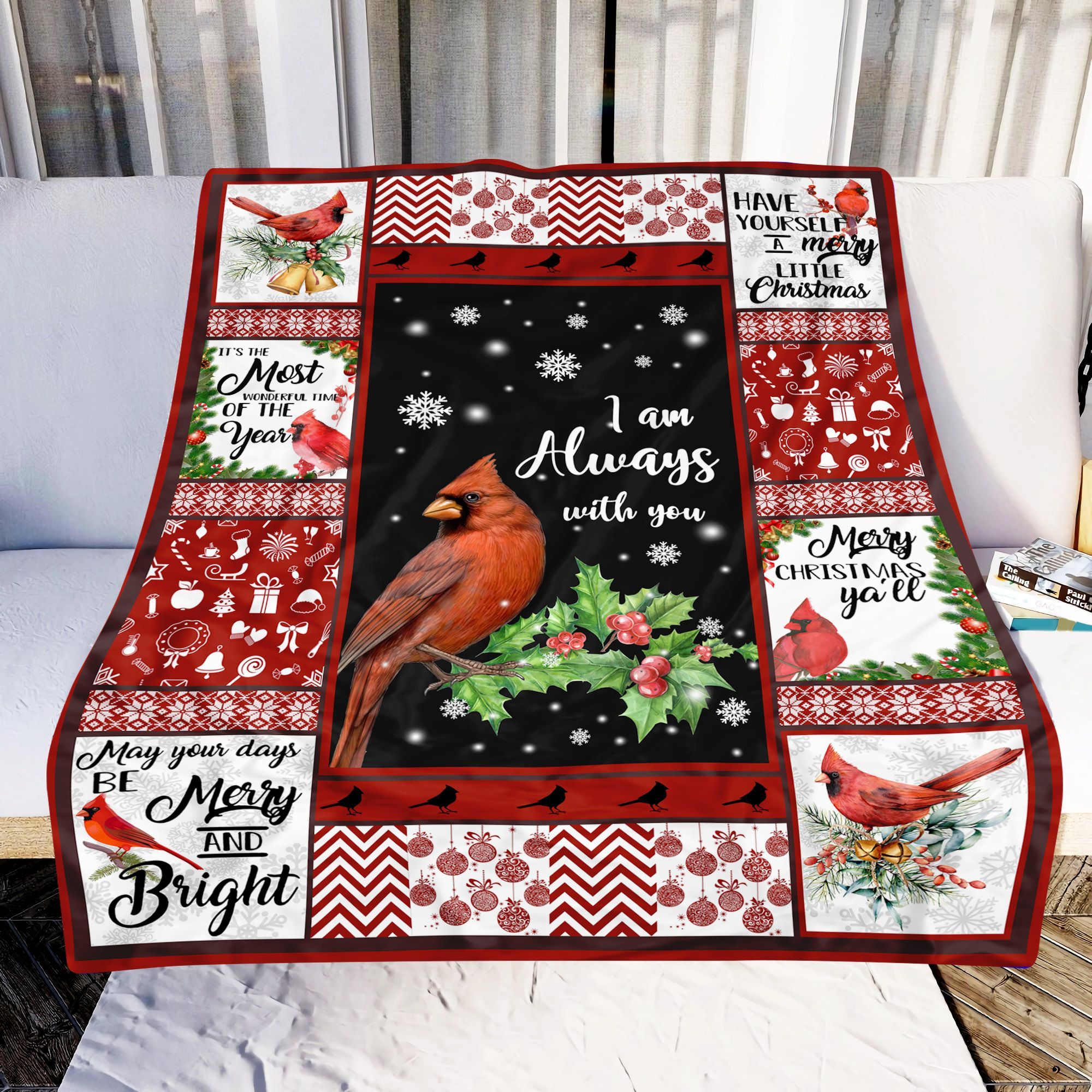 Cardinal Bird Christmas I Am Always With You Sherpa Fleece Blanket