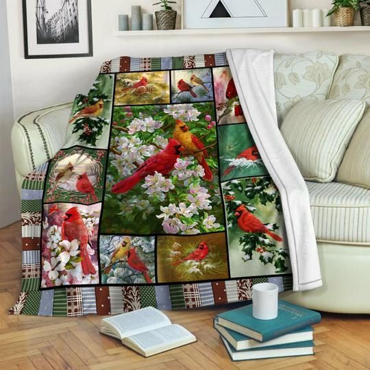 Cardinal Bird Sherpa Fleece Blanket