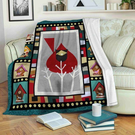 Cardinal Bird Sherpa Fleece Blanket
