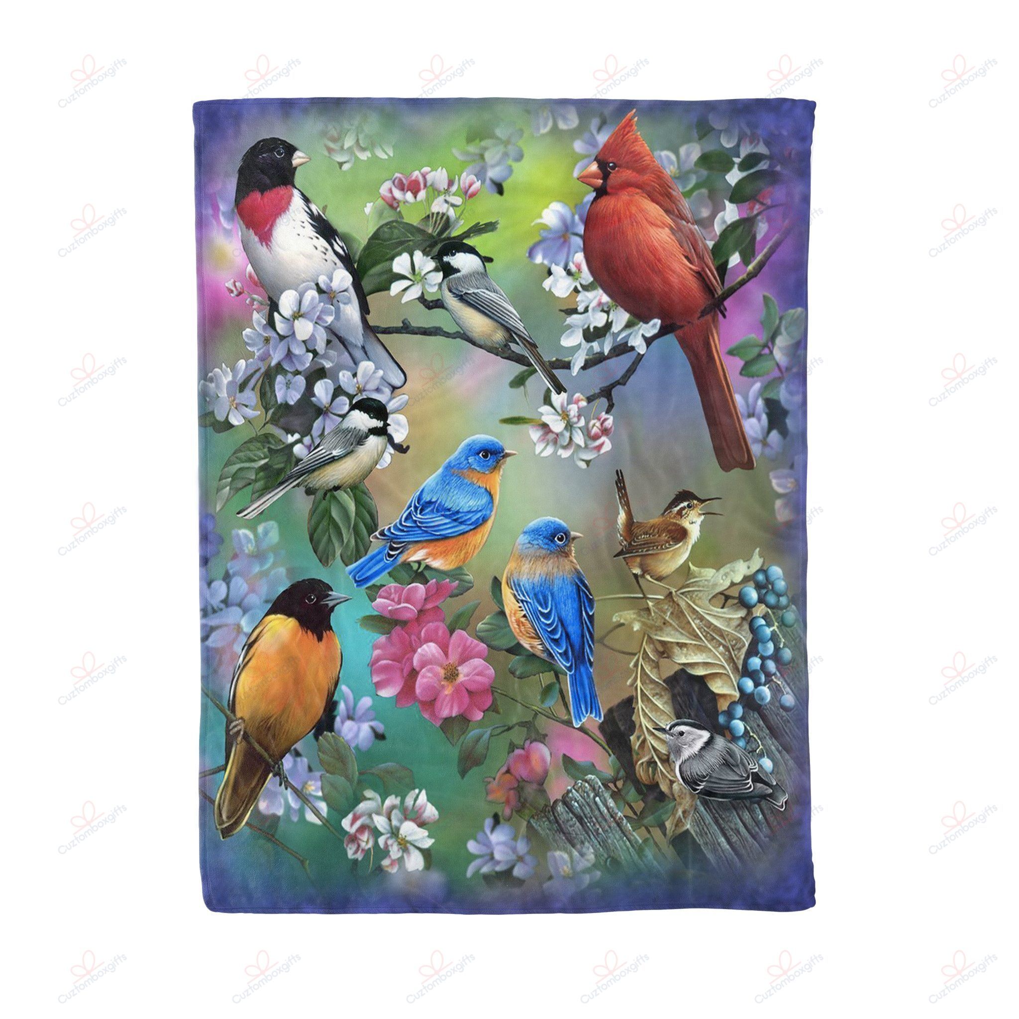 Cardinal Bird Flower Sherpa Fleece Blanket