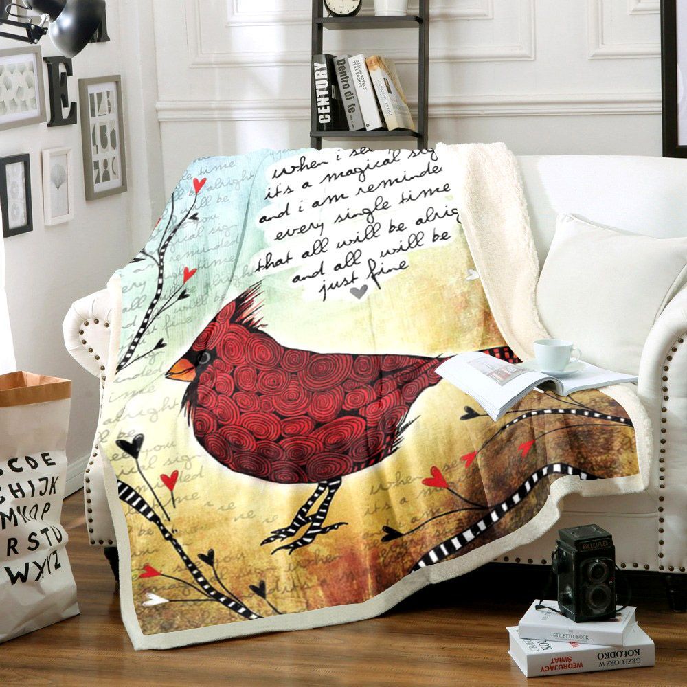 Cardinal Bird Sherpa Fleece Blanket