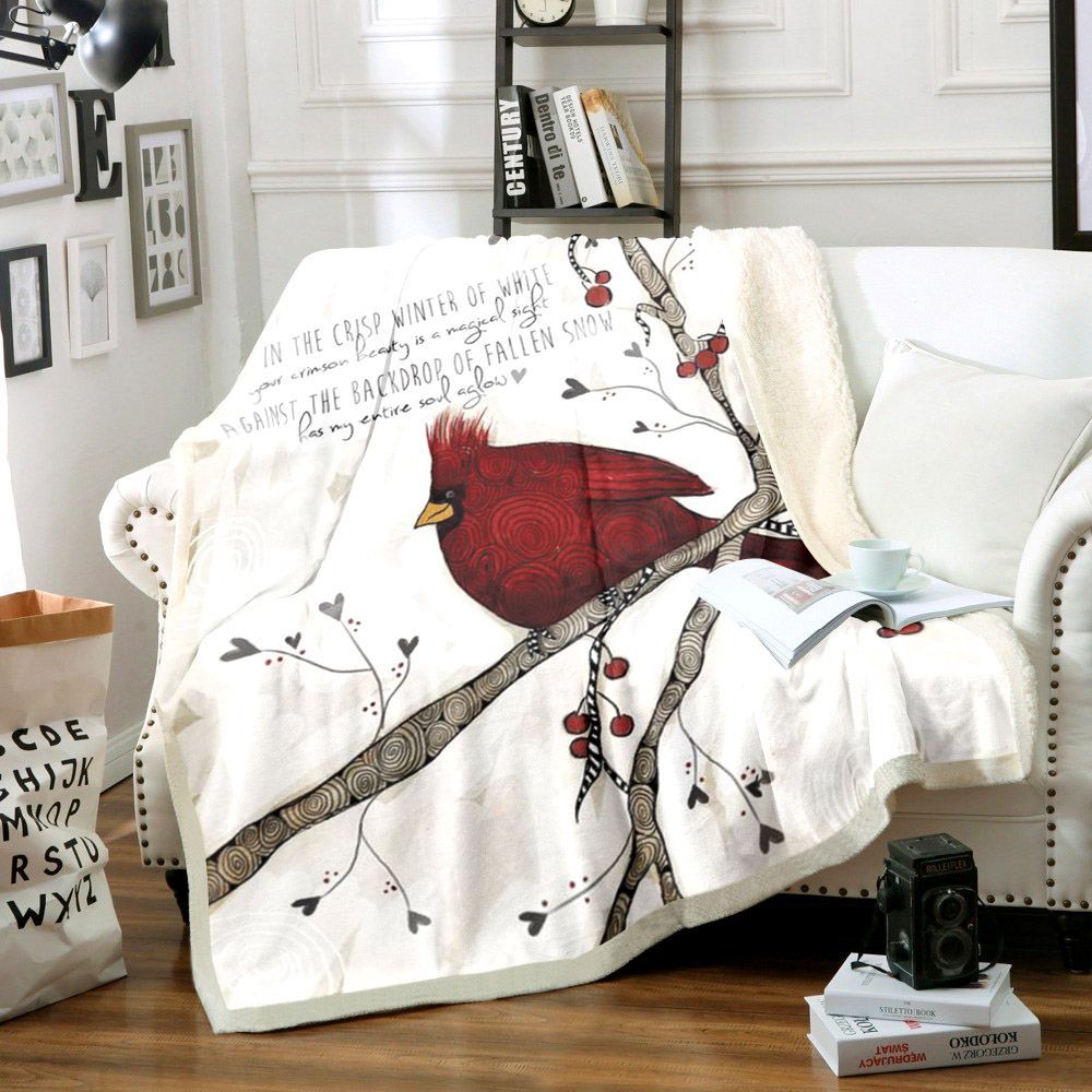 Cardinal Bird Sherpa Fleece Blanket