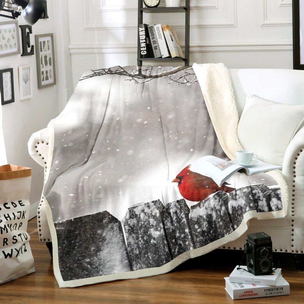 Cardinal Bird Sherpa Fleece Blanket