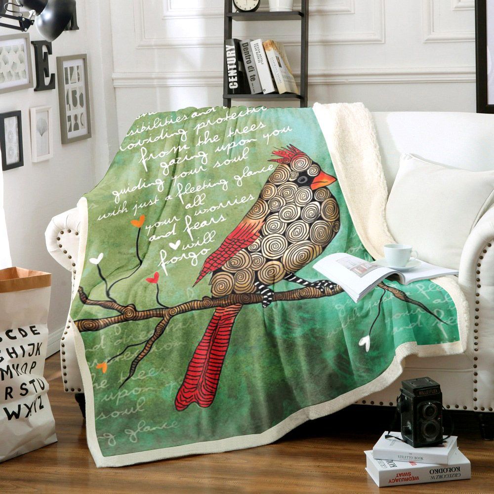 Cardinal Bird Sherpa Fleece Blanket