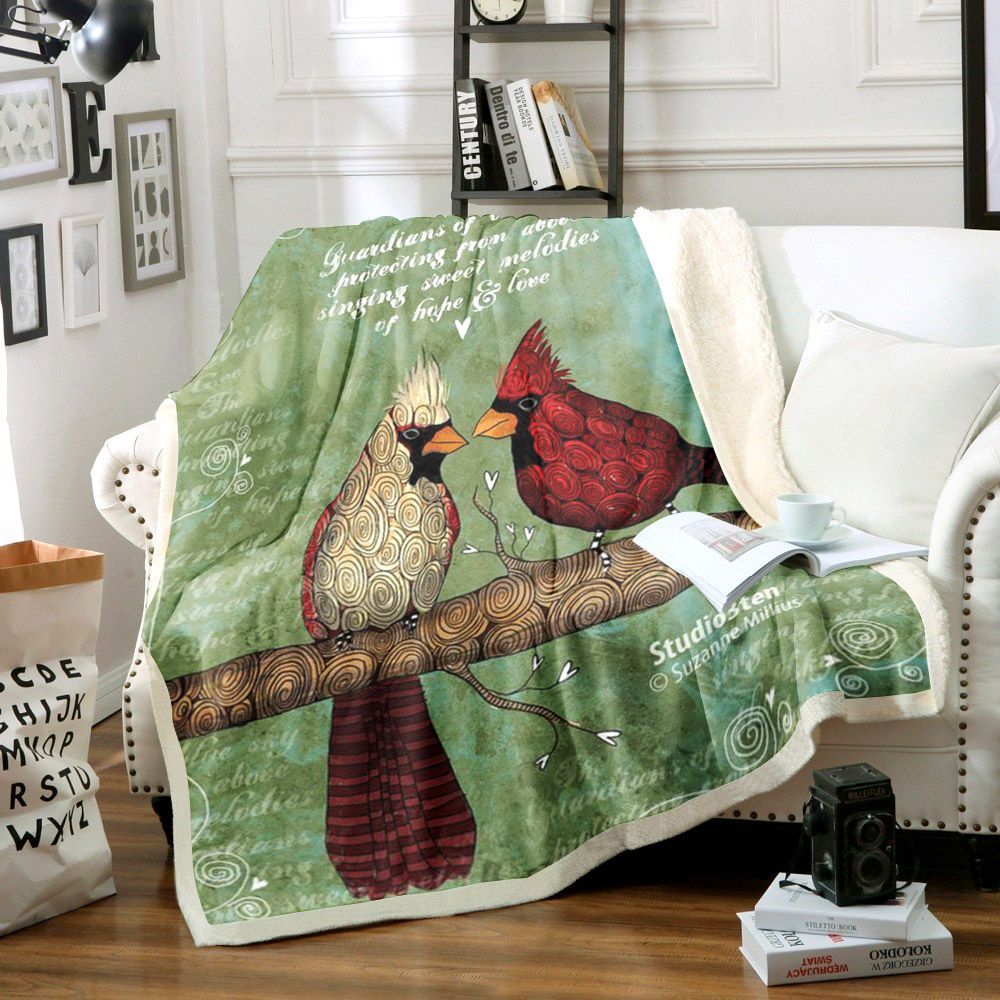 Cardinal Bird Sherpa Fleece Blanket