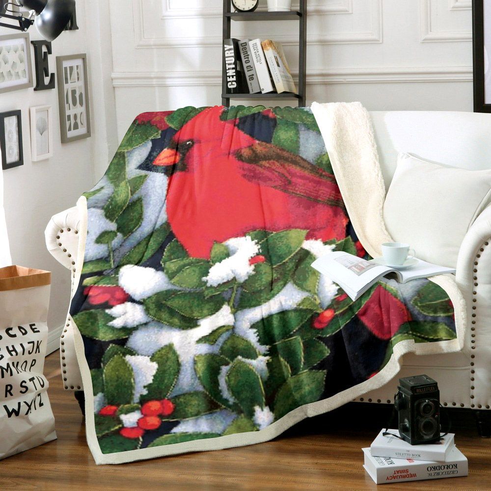 Cardinal Bird Sherpa Fleece Blanket