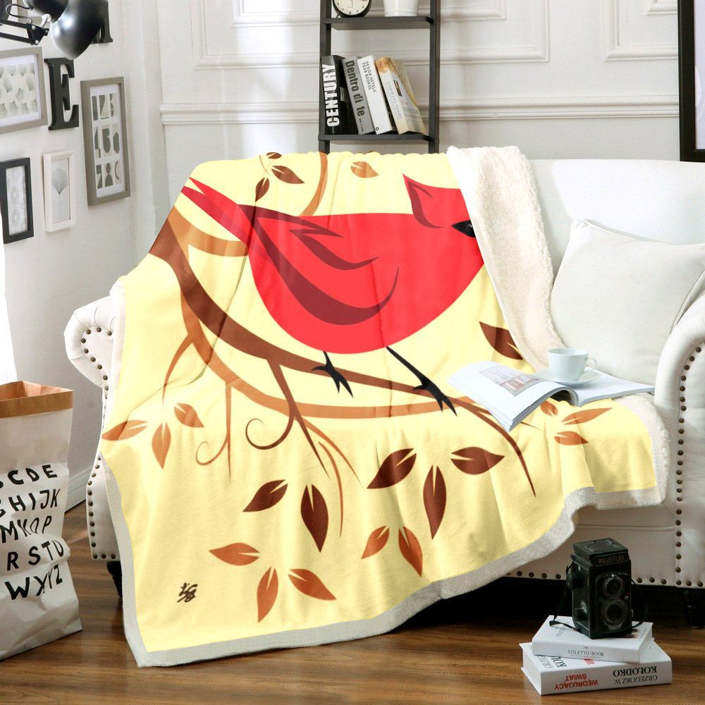 Cardinal Bird Sherpa Fleece Blanket