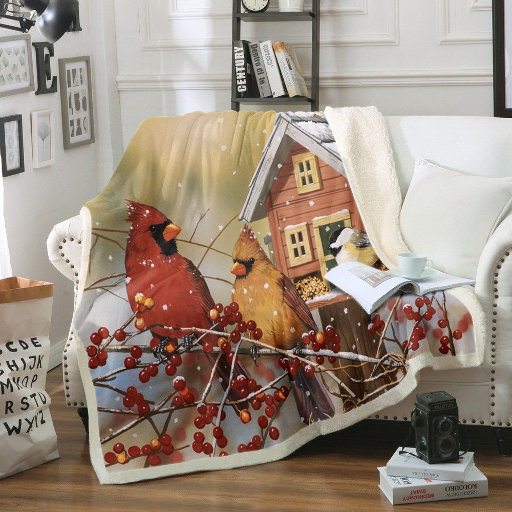 Cardinal Bird Sherpa Fleece Blanket
