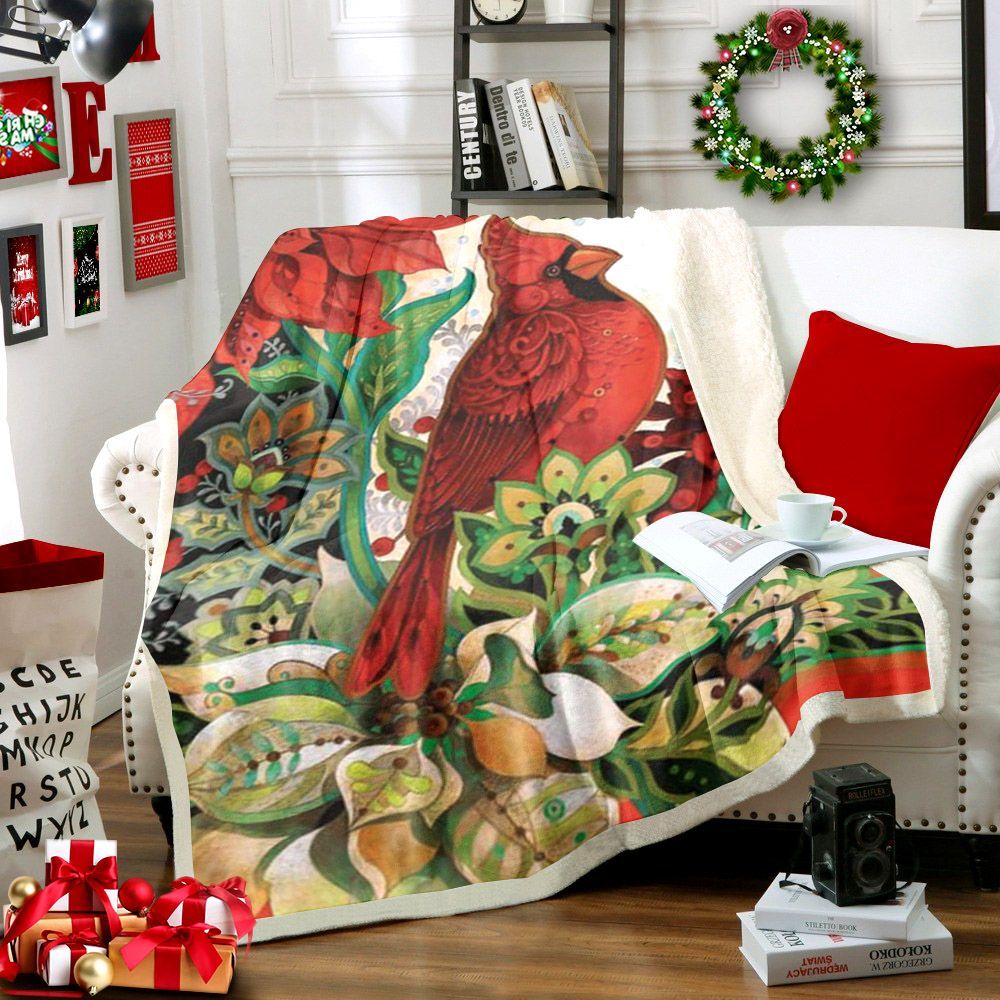 Cardinal Bird Sherpa Fleece Blanket