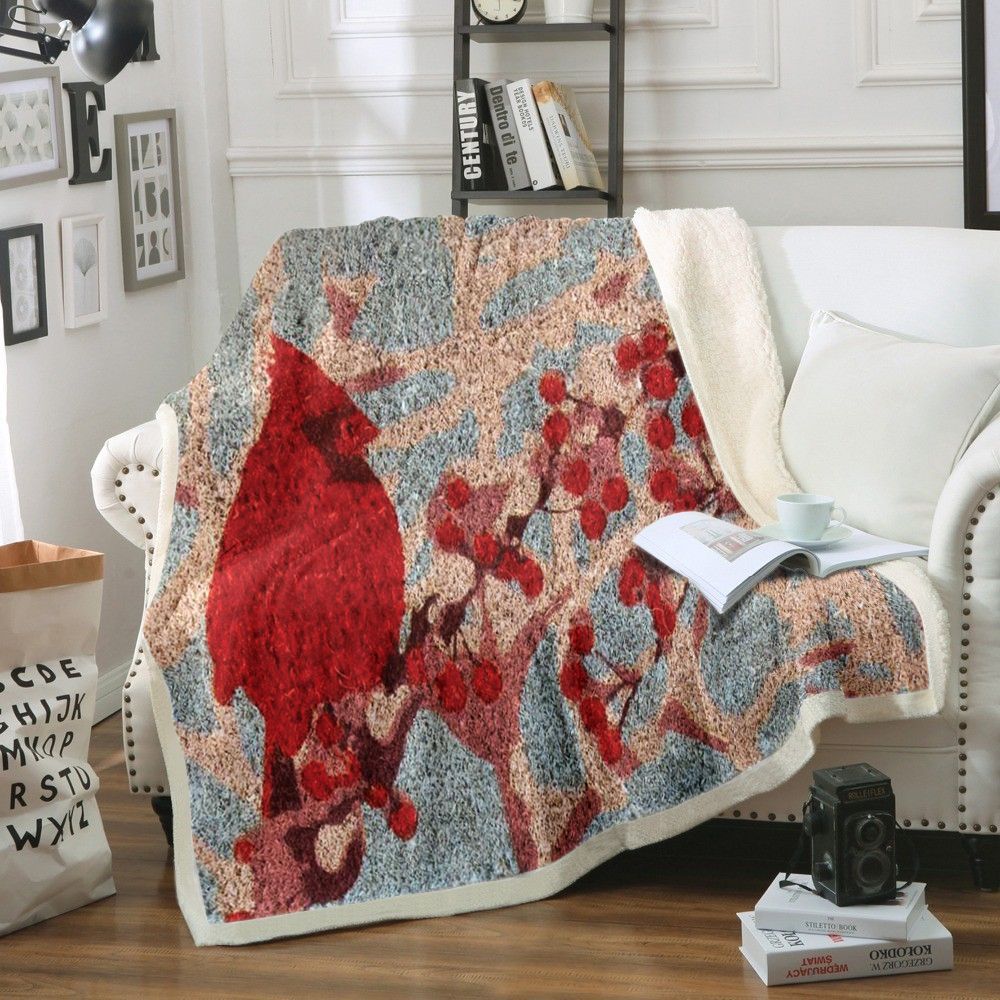 Cardinal Bird Sherpa Fleece Blanket