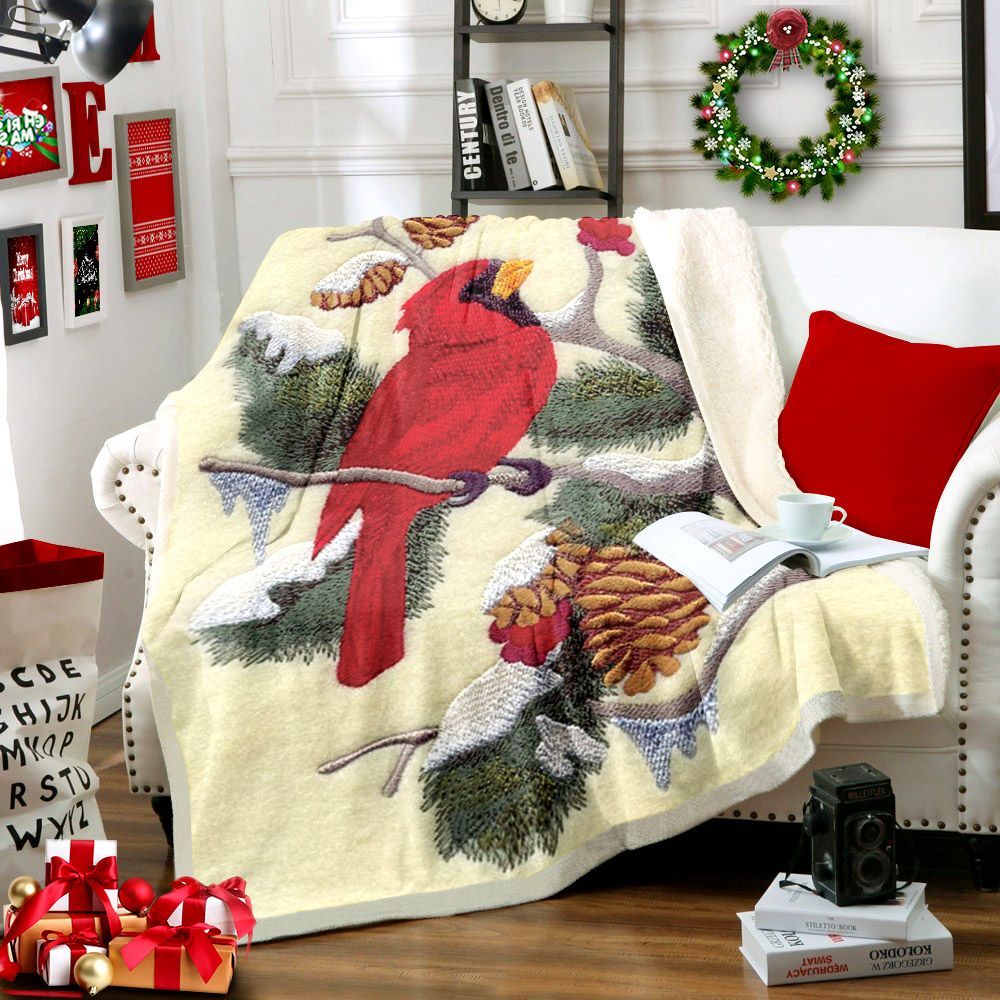 Cardinal Bird Sherpa Fleece Blanket