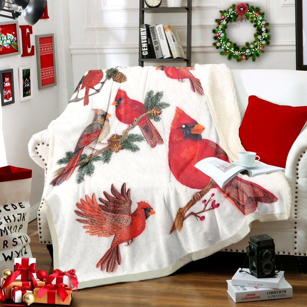 Cardinal Bird Sherpa Fleece Blanket