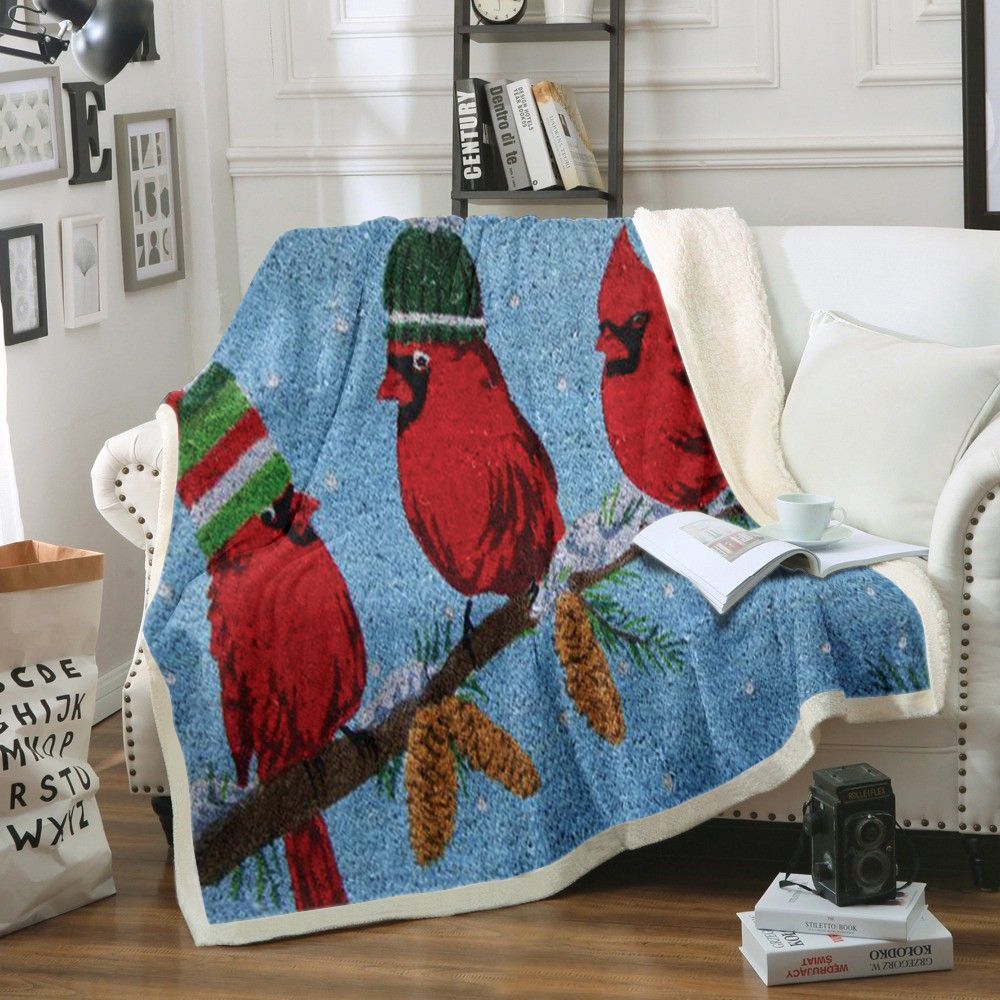 Cardinal Bird Sherpa Fleece Blanket