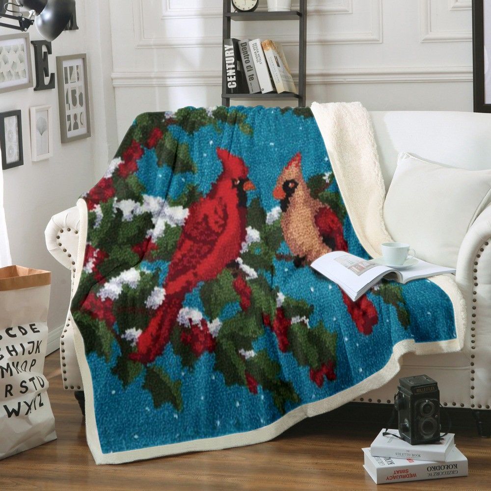 Cardinal Bird Sherpa Fleece Blanket