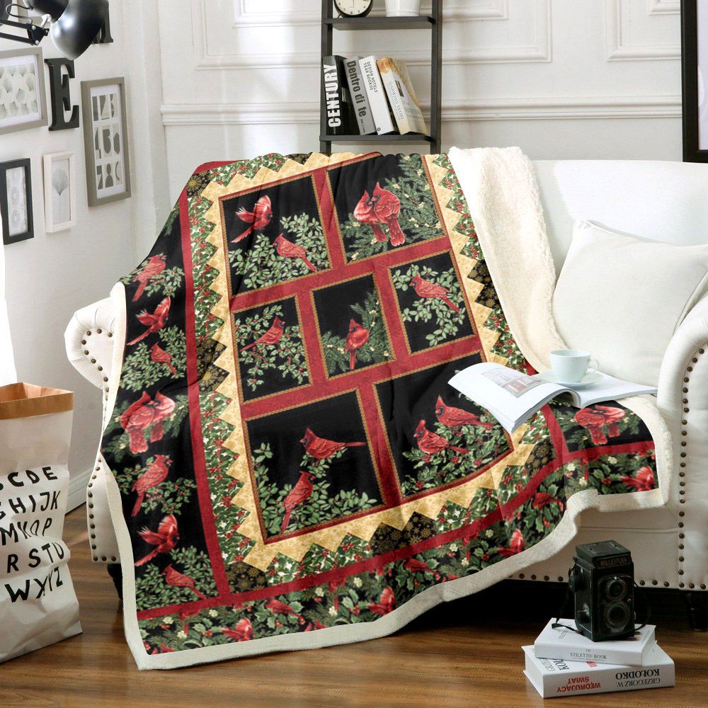 Cardinal Bird Sherpa Fleece Blanket
