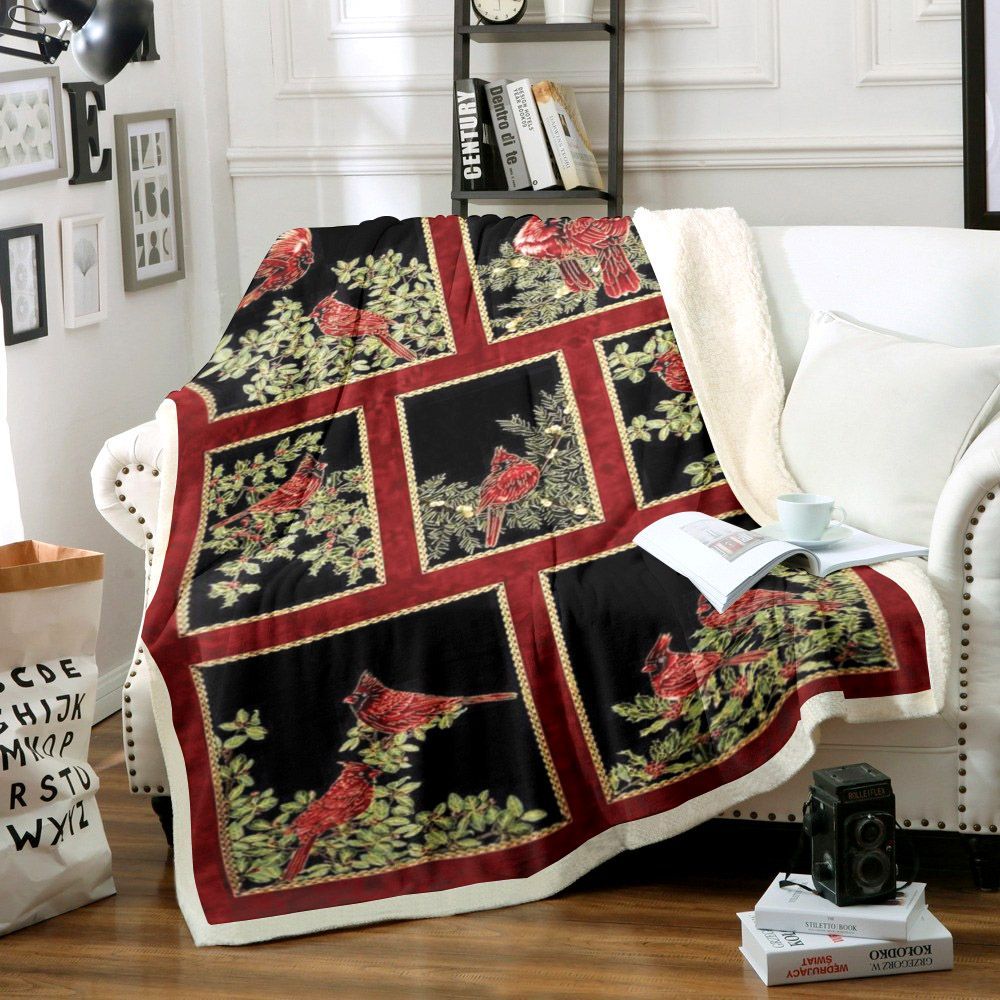 Cardinal Bird Sherpa Fleece Blanket