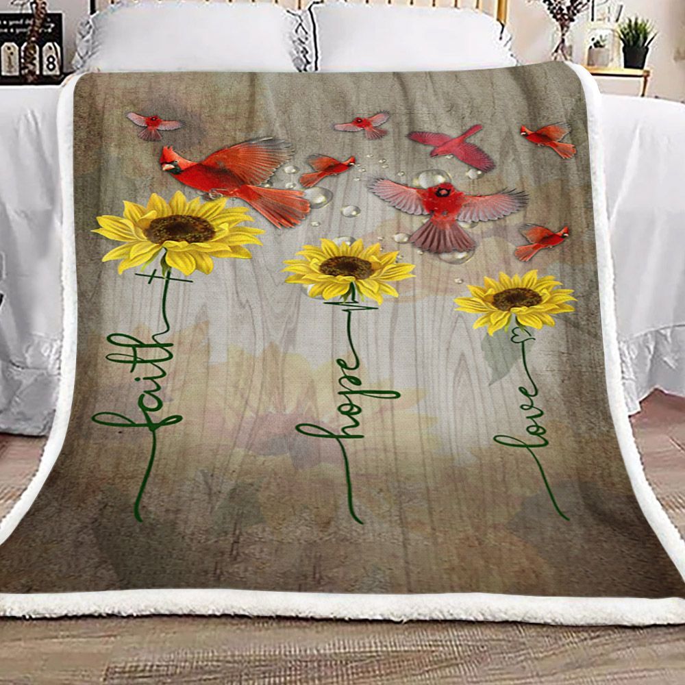 Cardinal Bird Lovers Sunflower Hummingbird Sherpa Fleece Blanket