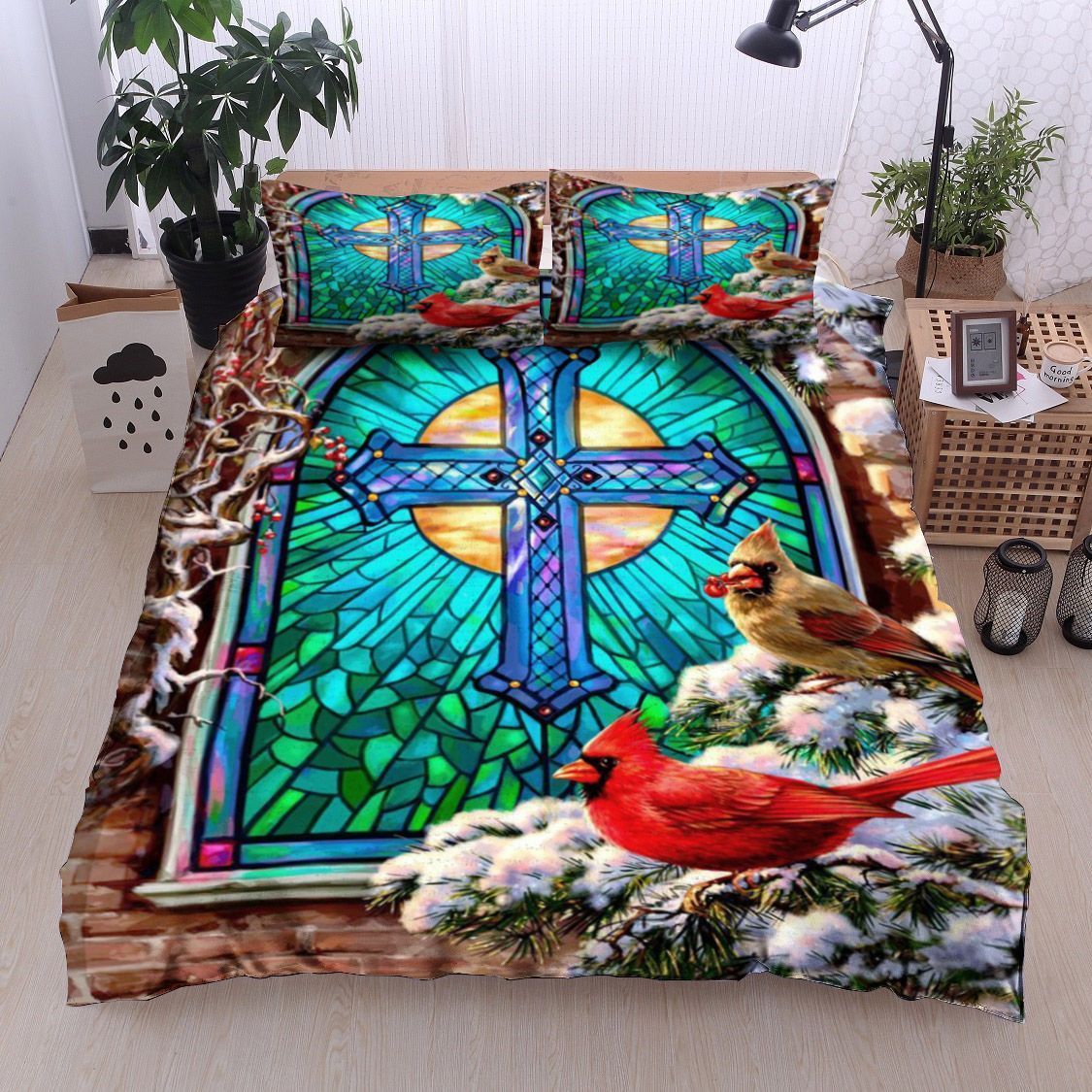 Cardinal Birds And Cross Bedding Set