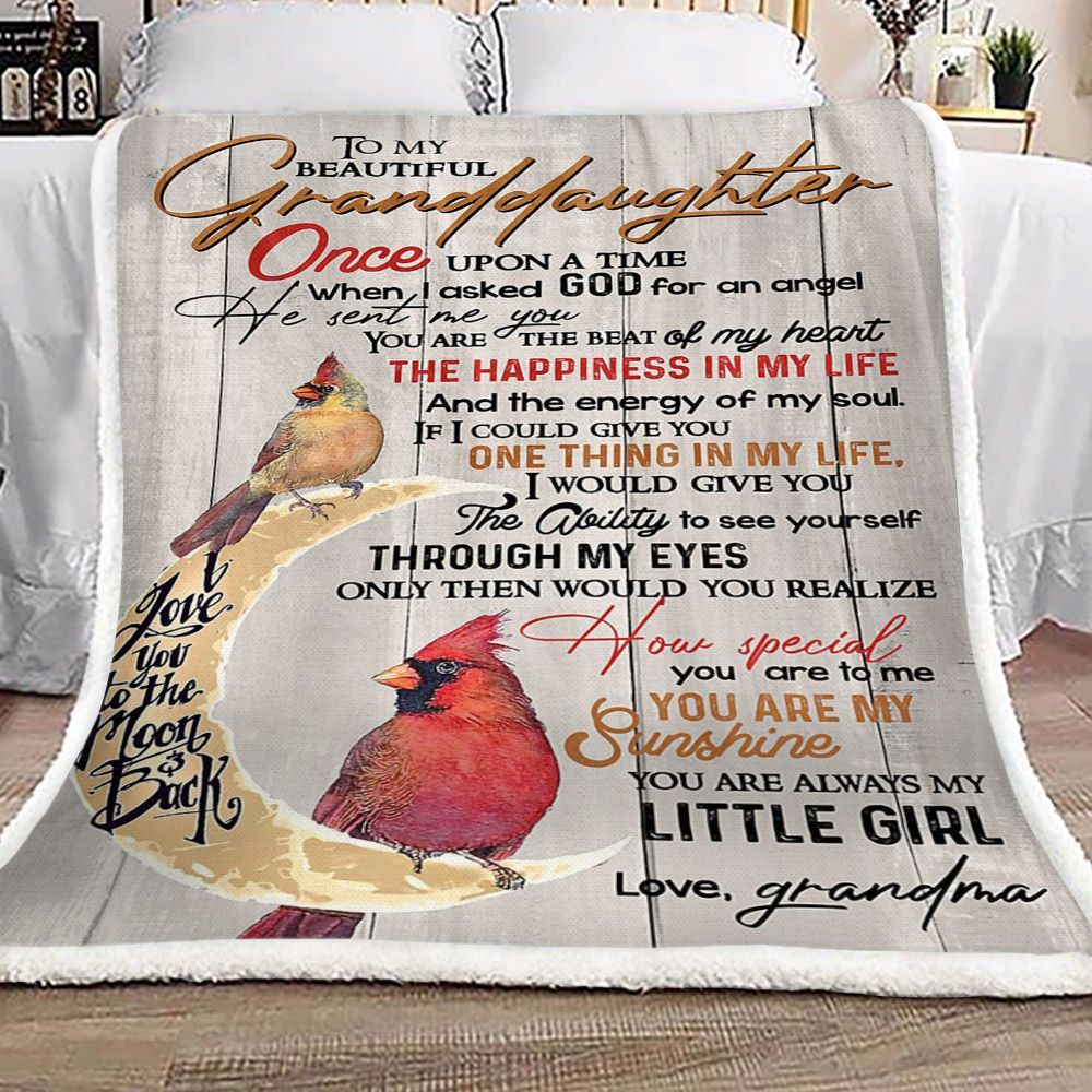 Cardinal Birds Moon To My Beautiful Granddaughter Love Grandma Sherpa Fleece Blanket