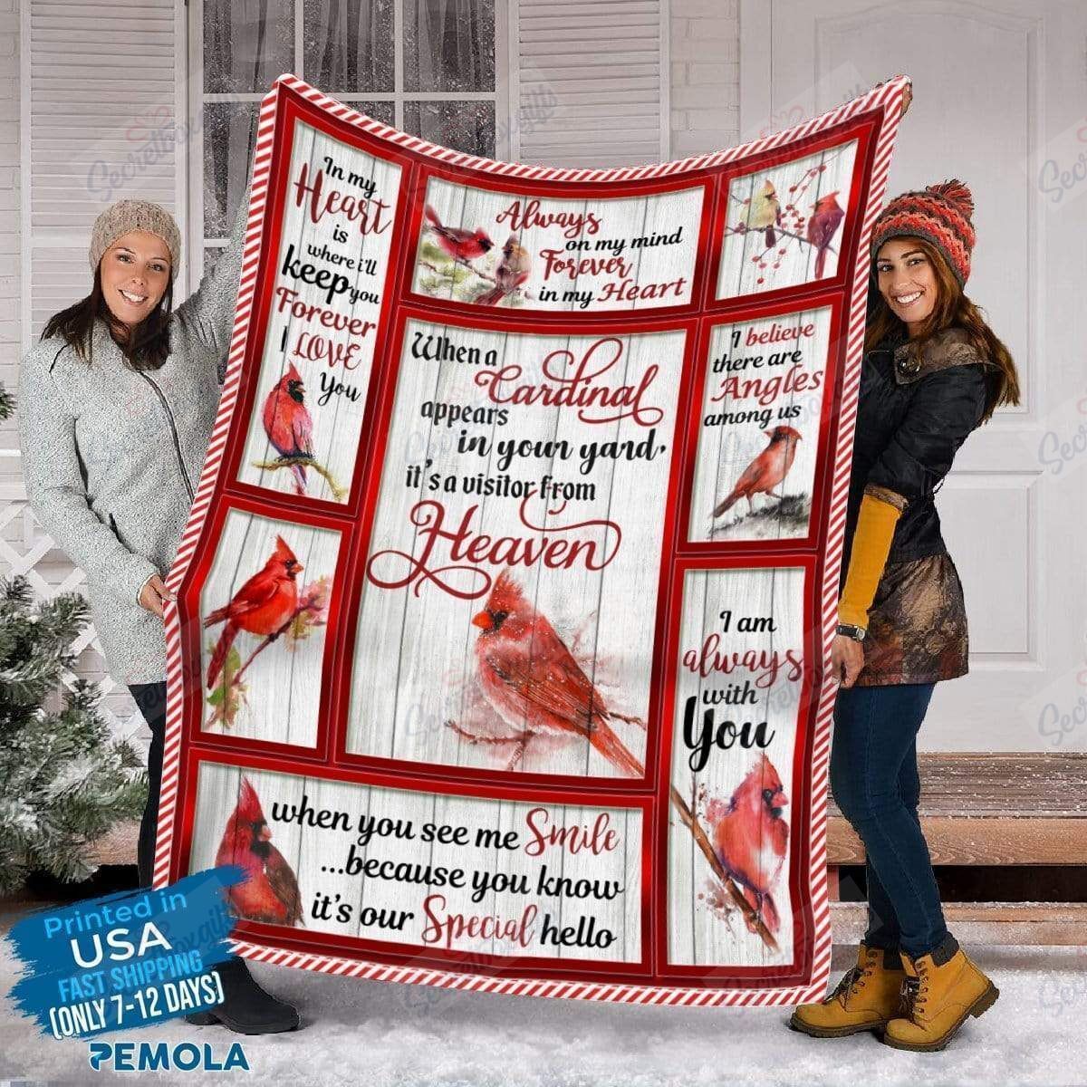 Cardinal Birds, Red Bird Saying , I Am Always With You Fleece Blanket