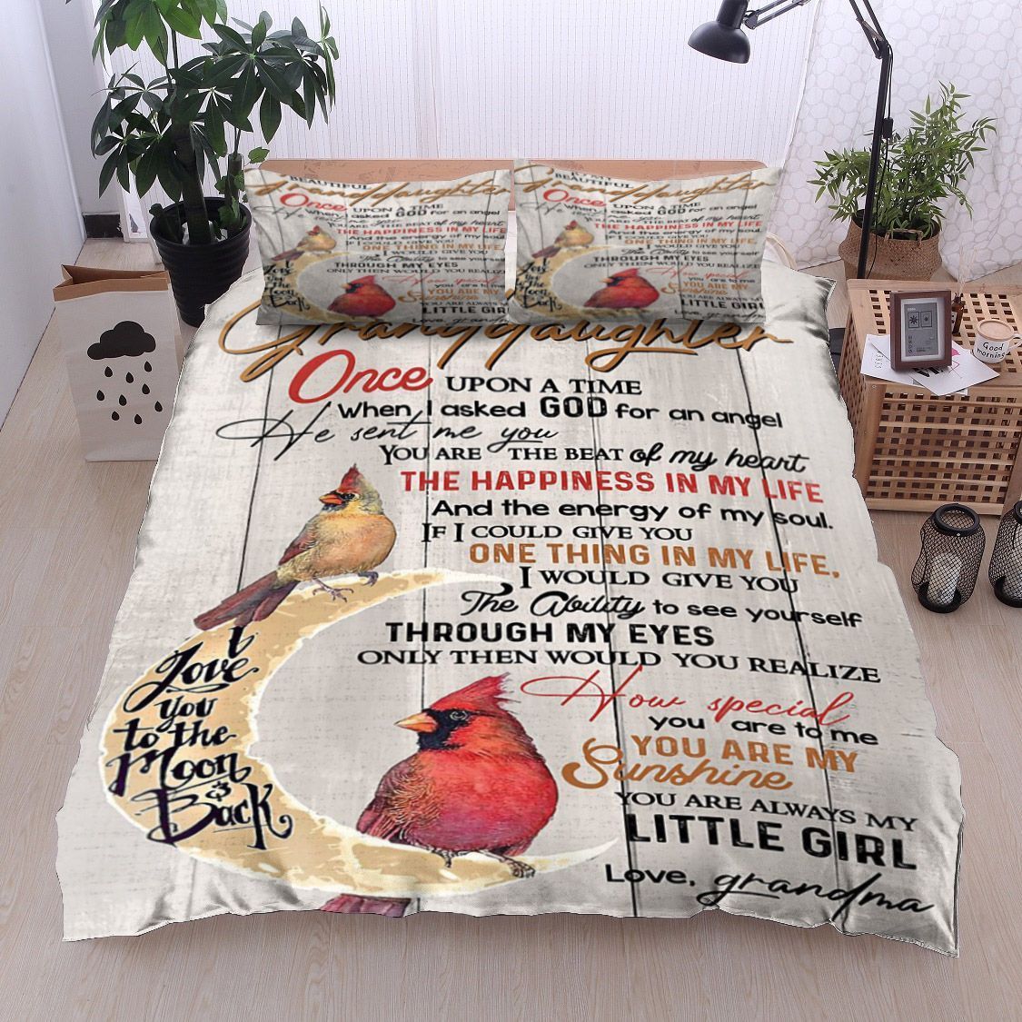 Cardinal Birds To My Beautiful Granddaughter Love Grandma Bedding Set