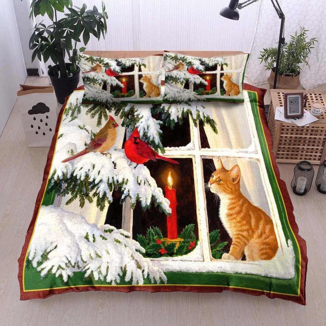Cardinal Cat Chirstmas Bedding Set