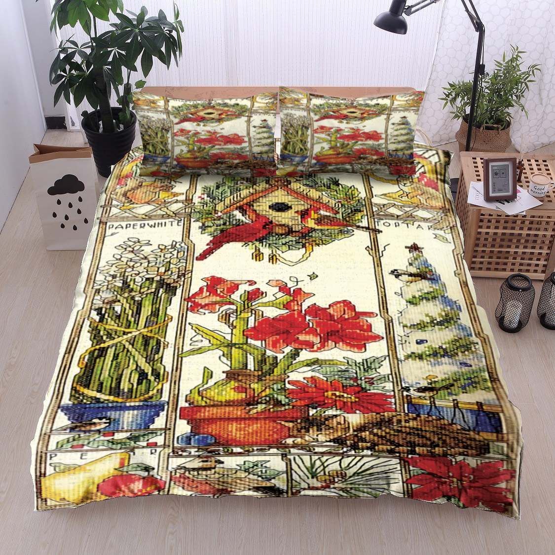 Cardinal Cat Flower Bedding Set
