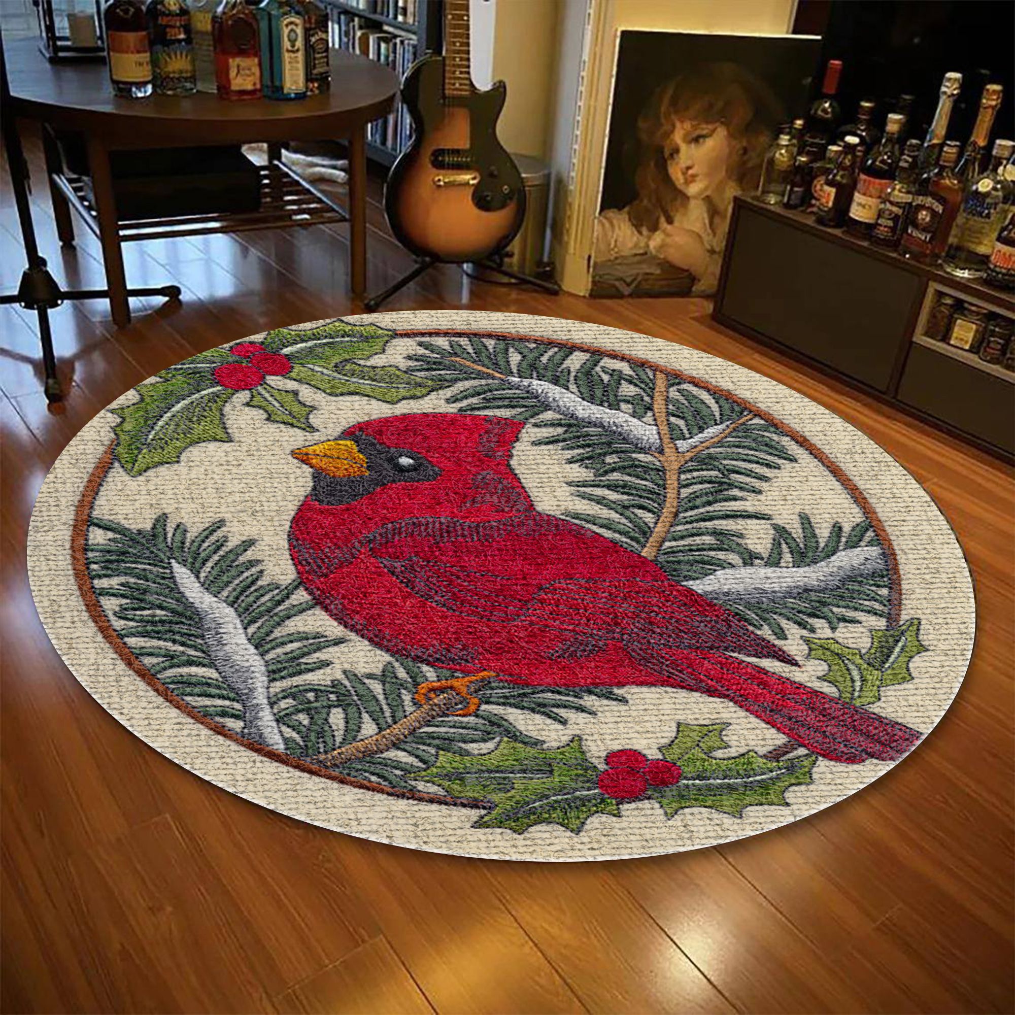Cardinal Christmas Round Carpet