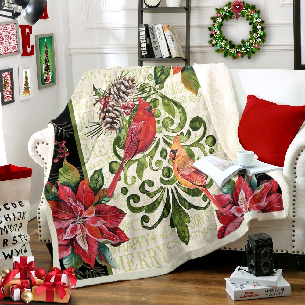 Cardinal Christmas Sherpa Fleece Blanket