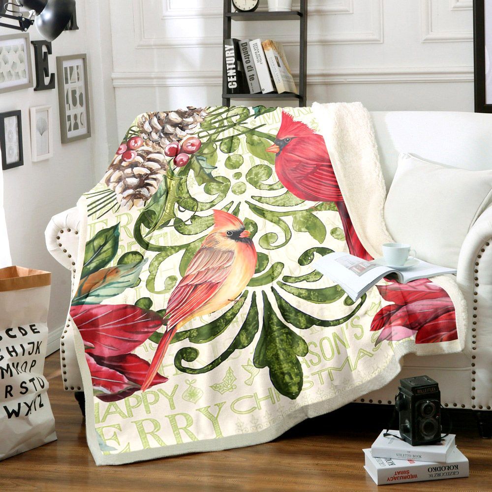 Cardinal Christmas Sherpa Fleece Blanket