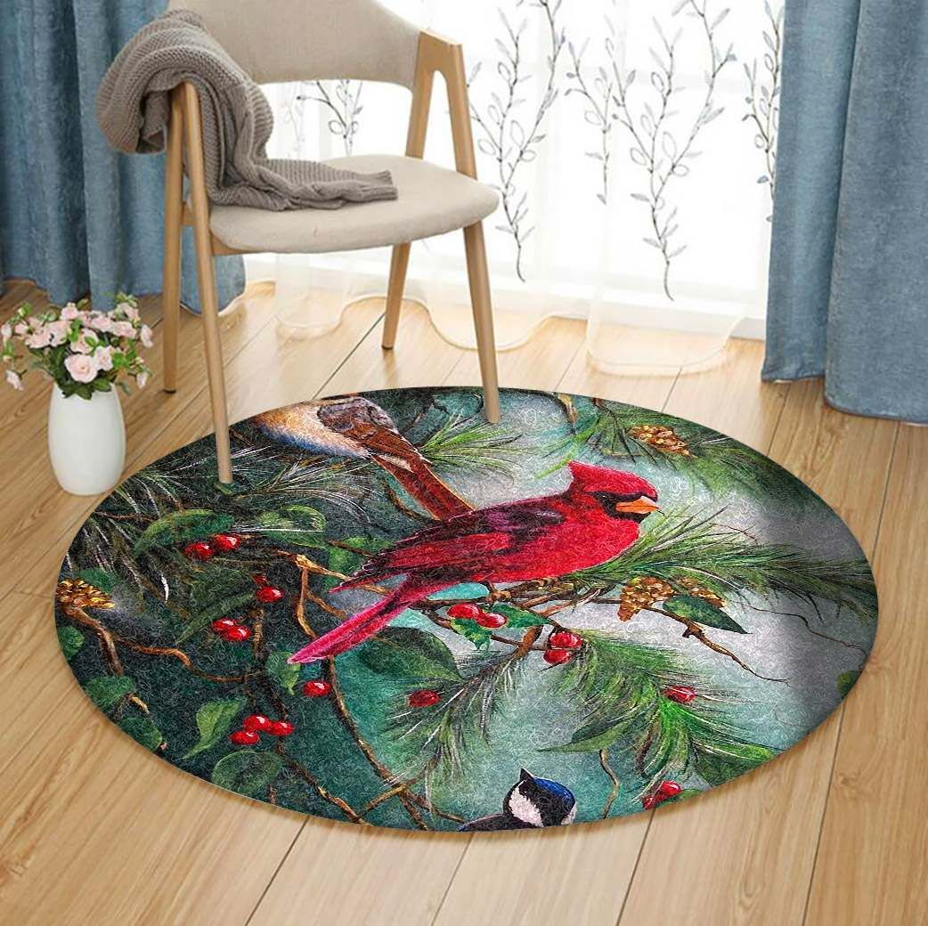 Cardinal Christmas Round Carpet