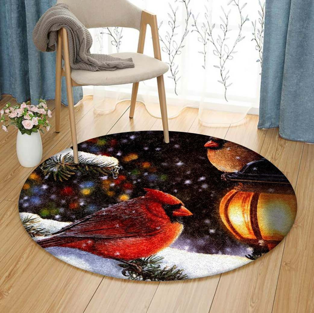Cardinal Christmas Round Carpet