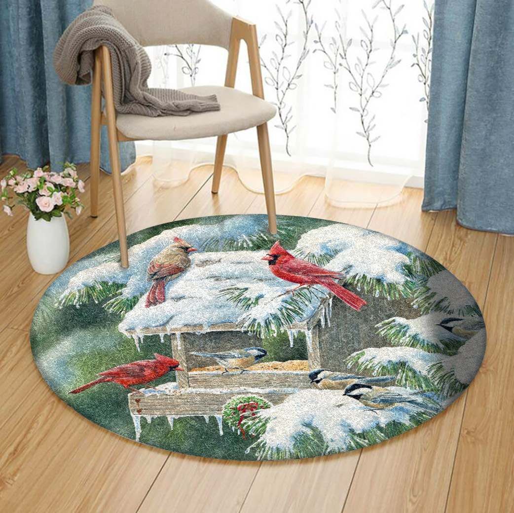Cardinal Christmas Round Carpet