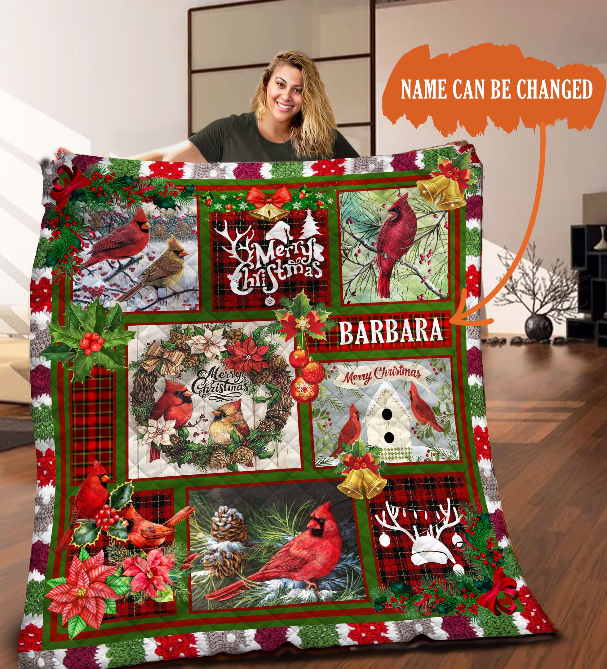 Cardinal Christmas Personalized HHH131102NA Quilt Blanket