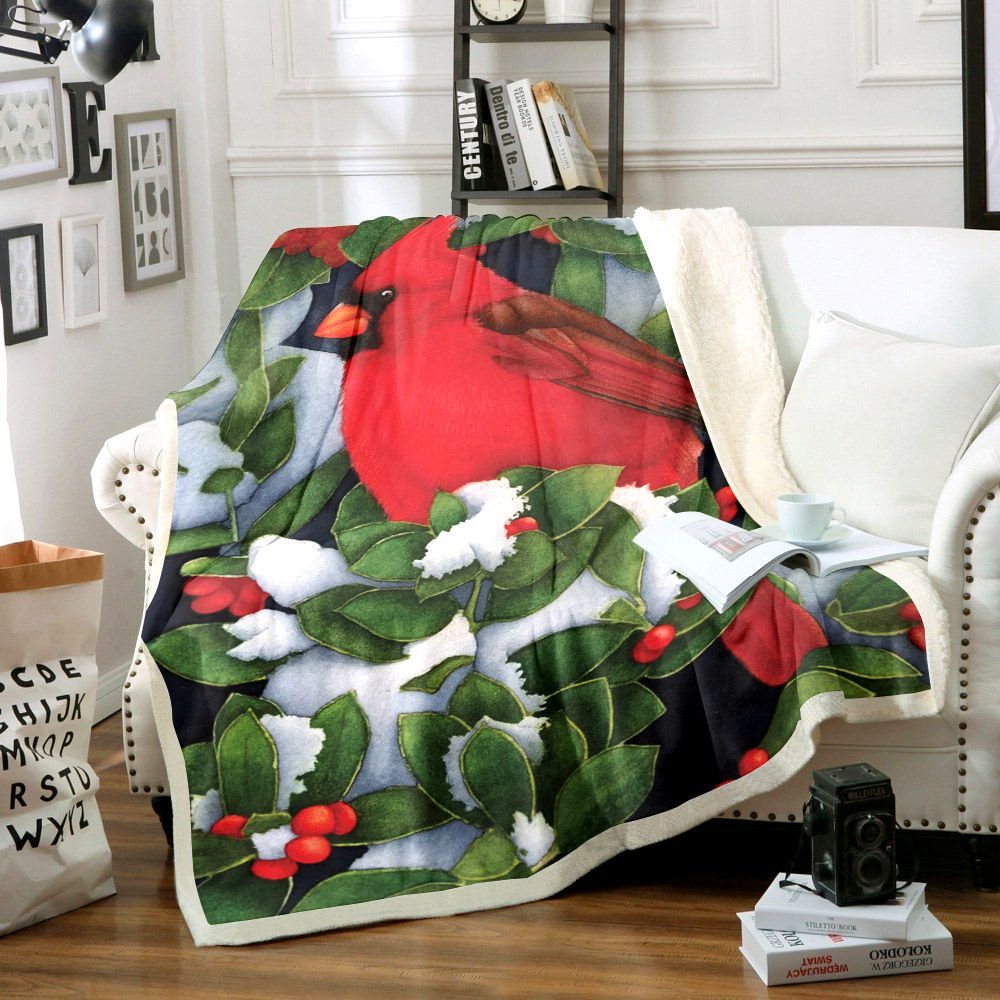 Cardinal Christmas Sherpa Fleece Blanket