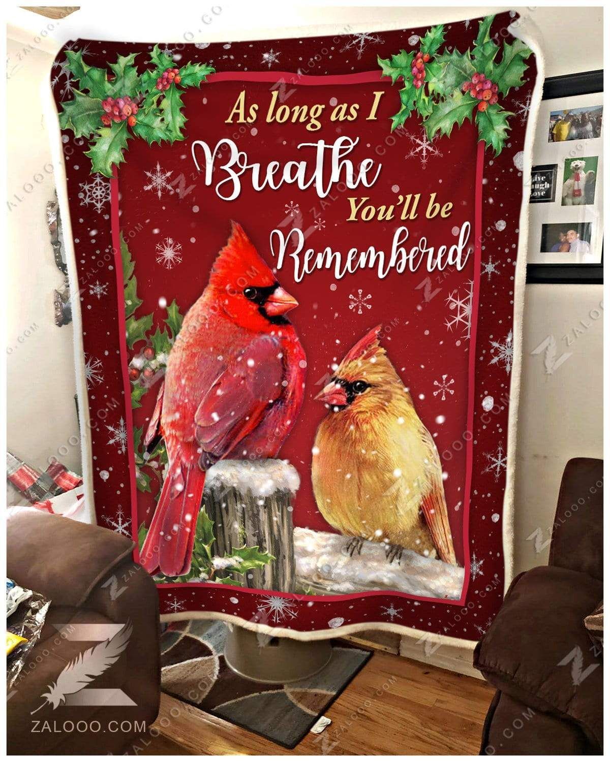 Cardinal Christmas You Will Be Remembered Sherpa Fleece Blanket