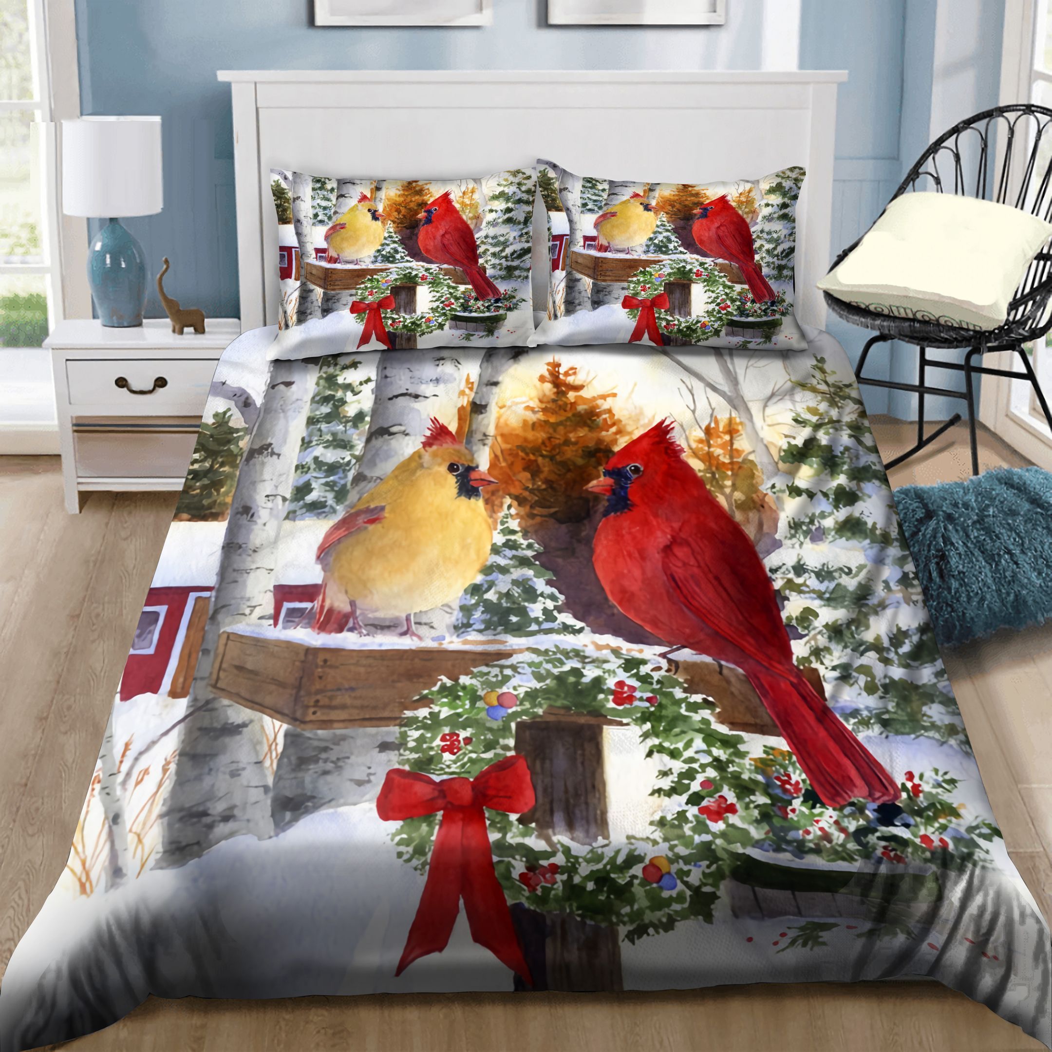 Cardinal Couple Christmas Bedding Set