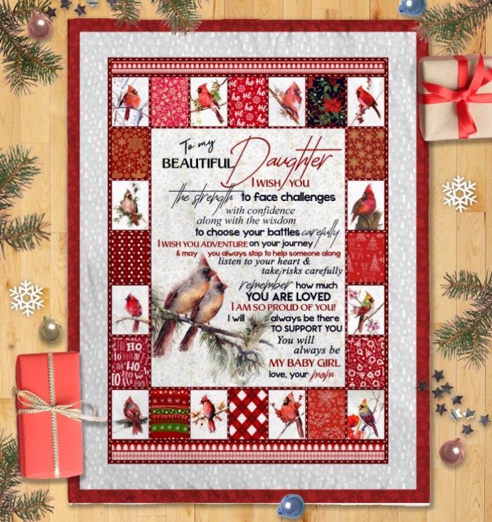 Cardinal Mom To Daughter Sherpa Fleece Blanket