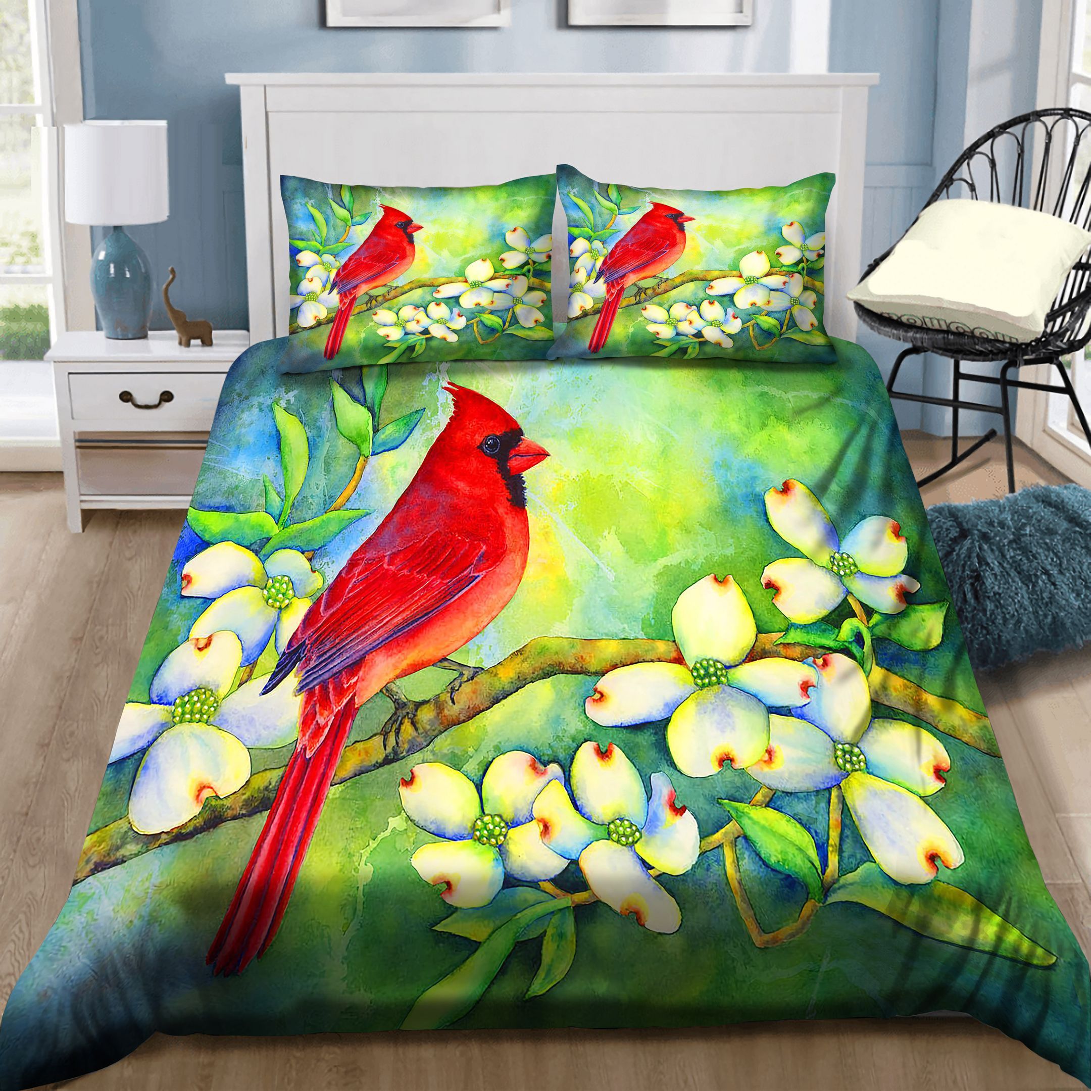 Cardinal On Dogwood Bedding Set
