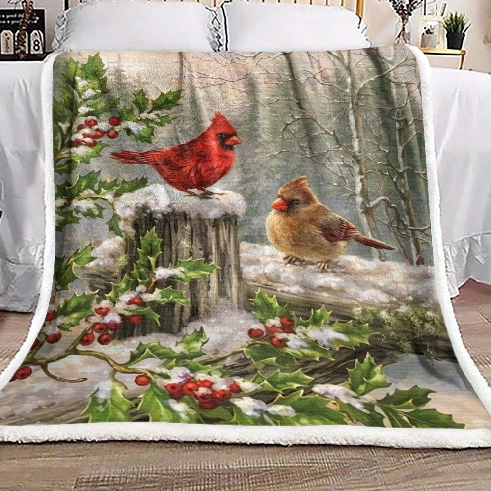 Cardinal Snow Christmas Sherpa Fleece Blanket
