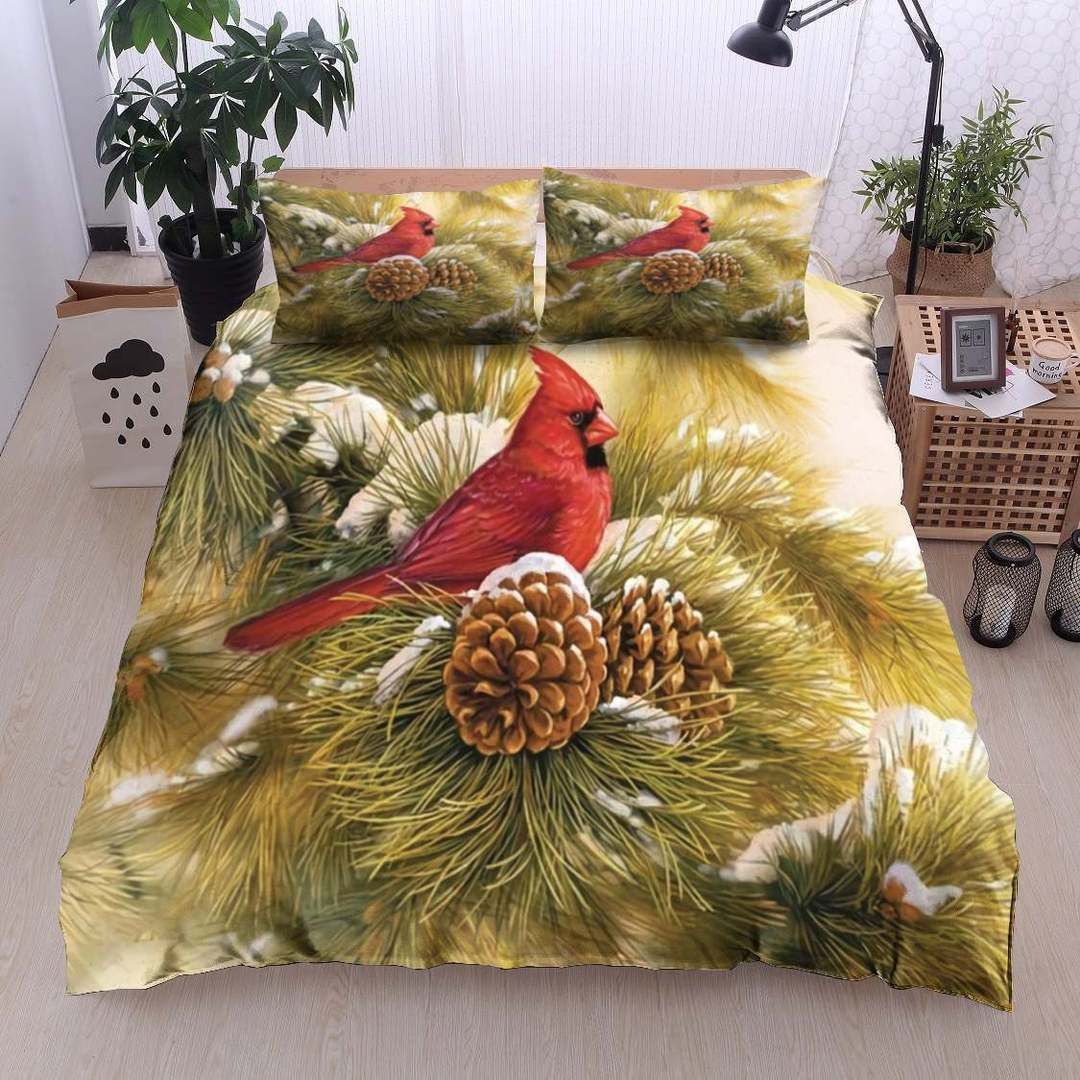 Cardinal Snow Christmas Pine Bedding Set