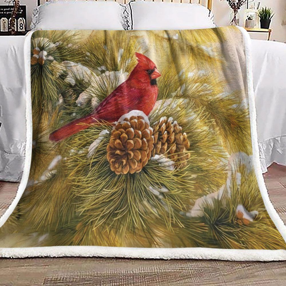 Cardinal Snow Christmas Pine Sherpa Fleece Blanket
