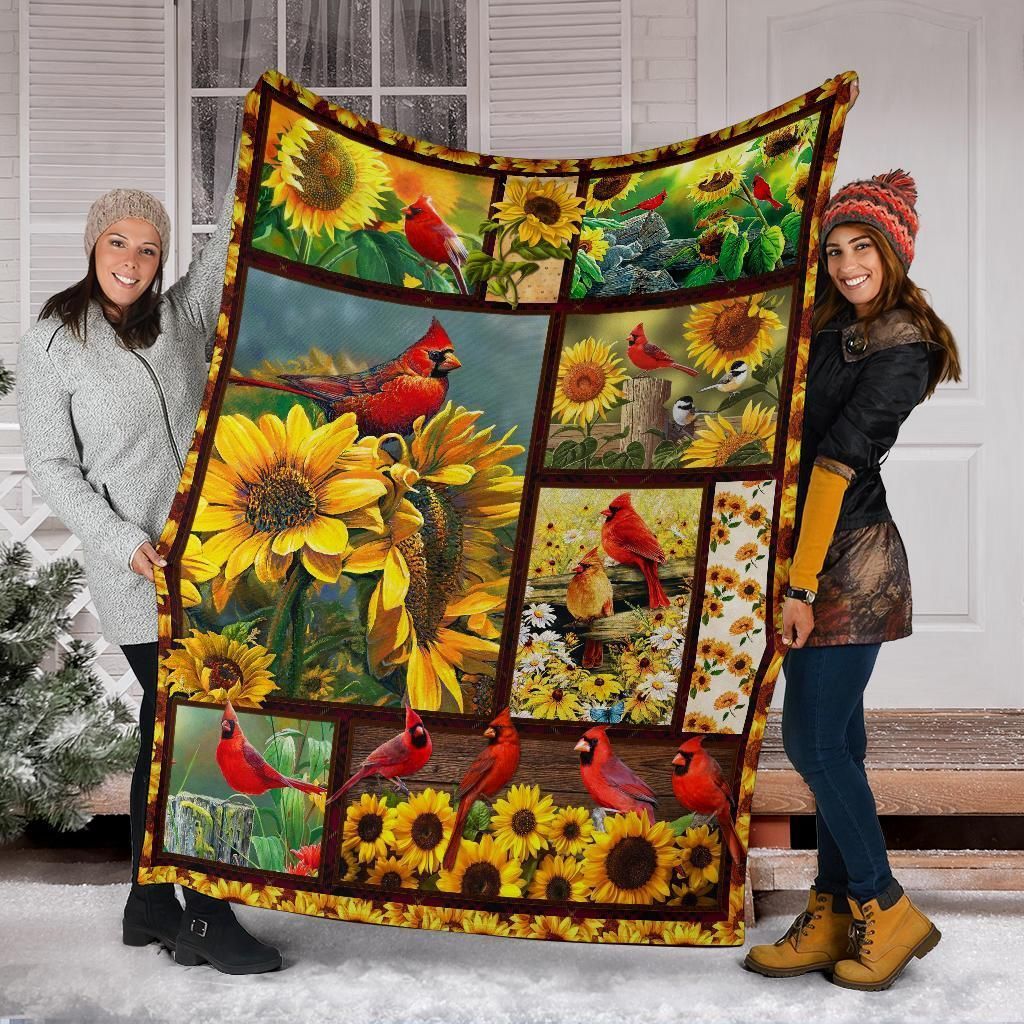 Cardinal Sunflower Sherpa Fleece Blanket