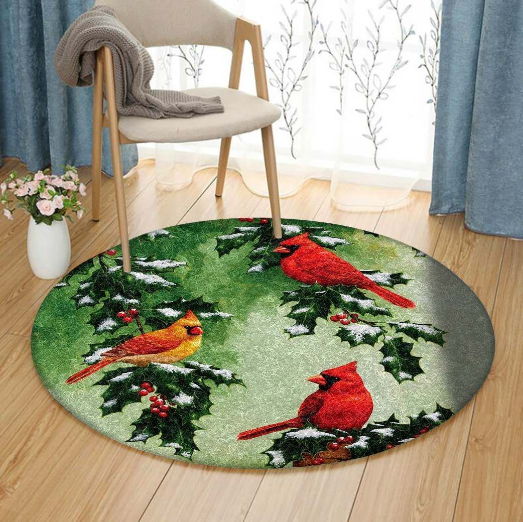 Cardinal Three Birds Round Carpet