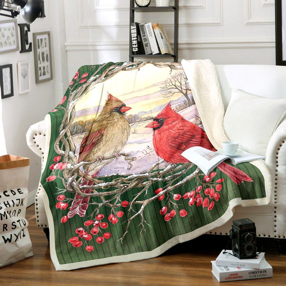 Cardinals Christmas Sherpa Fleece Blanket