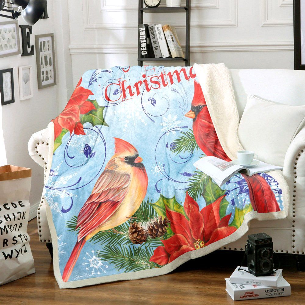 Cardinals Merry Christmas Sherpa Fleece Blanket